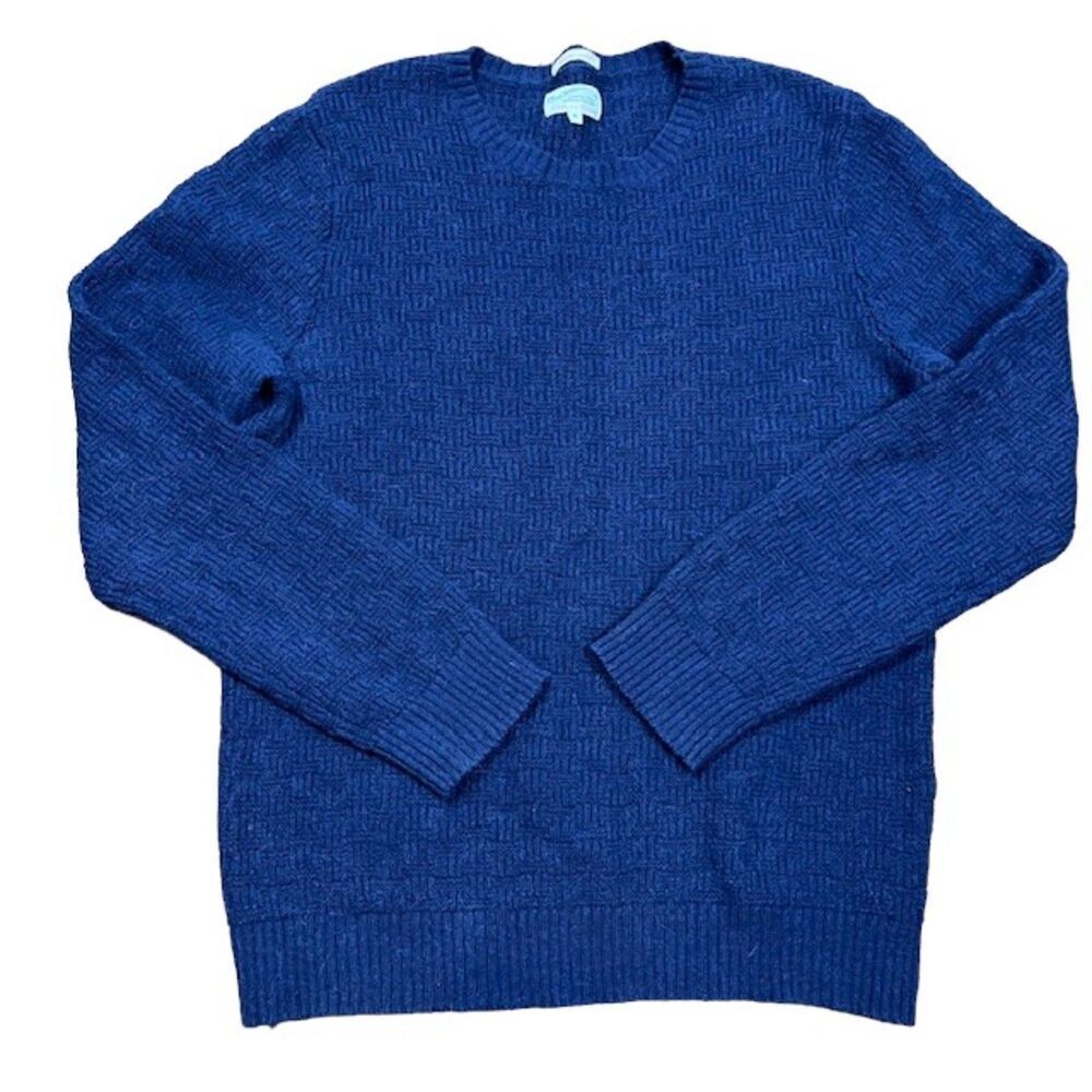 Gant Rugger Wool Blend The Moi Crewneck Basketweave Navy Blue Men's Size Medium